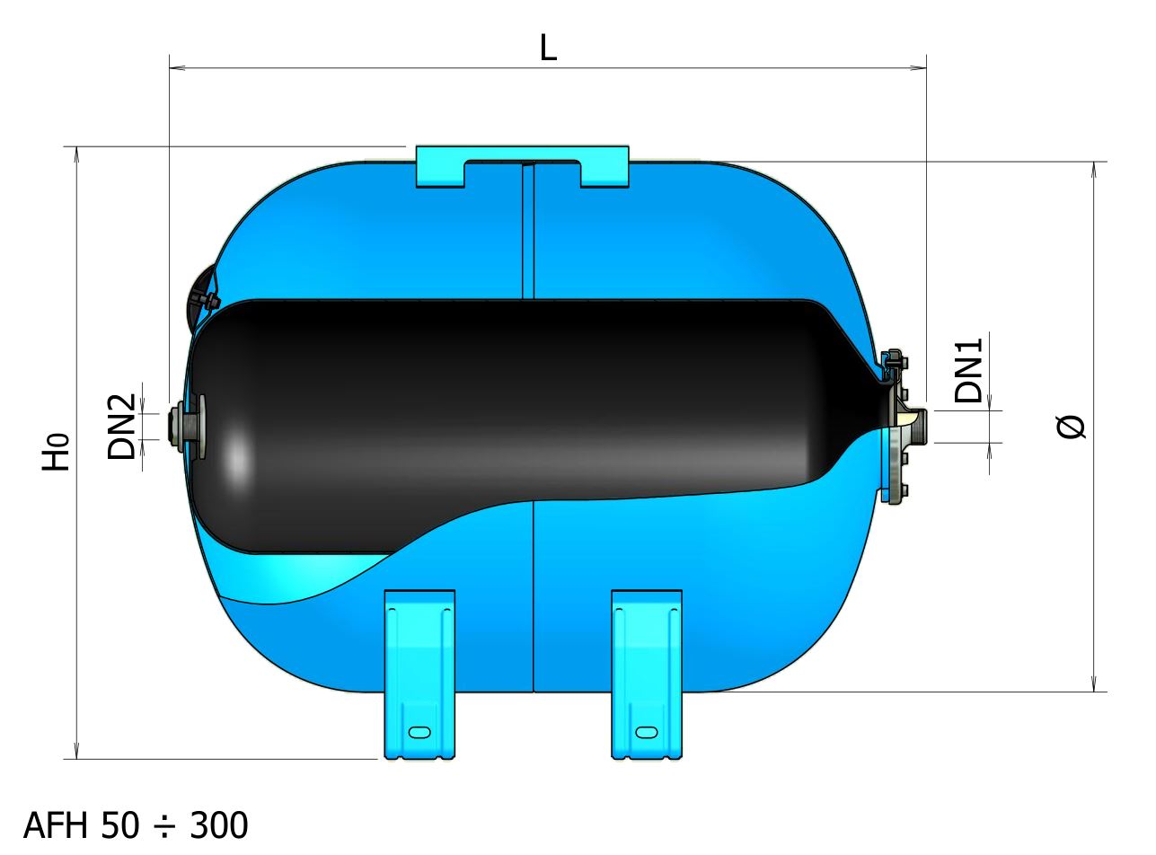 Բաք ընդարձակման ջրակուտակիչ փոխովի մեմբրանով հորիզոնական 10 բար 1" 100 լիտր AFH 100-CE Elbi-A042L38