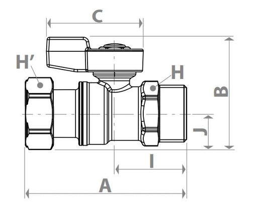 Փական գնդավոր դրոշակ-բռնակով մանեկով արտաքին և ներքին պարուրակով 1/2"x1/2" Giacomini-R254PX012