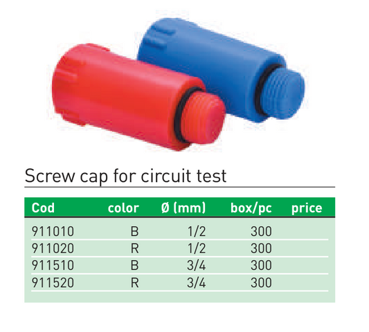 Խցան փորձարկման պլաստիկե արտաքին պարուրակով 1/2" Plastofer-911020 911010