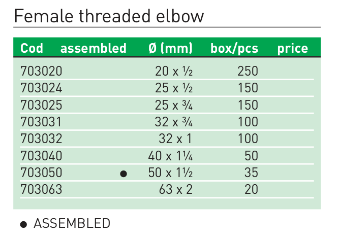 Անկյունակապ պոլիպրոպիլենային ներքին պարուրակով Plastofer-7030