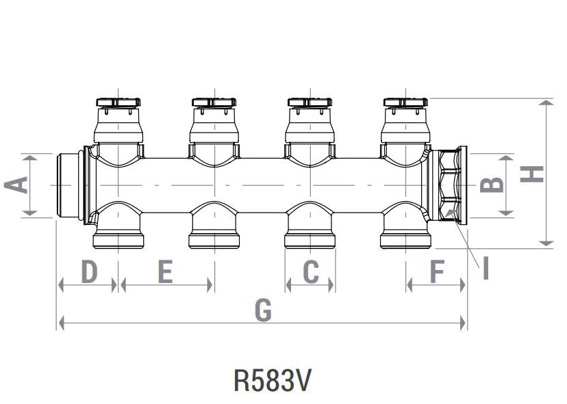 Կոլեկտոր ջերմապահպանիչ փականով արտաքին և ներքին պարուրակով 1"x3/4"E 2 տեղանոց Giacomini-R583VY112, R583VY113, 1"x3/4"E 4 տեղանոց Giacomini-R583VY114