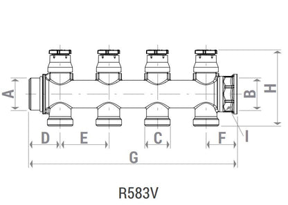 Կոլեկտոր ջերմապահպանիչ փականով արտաքին և ներքին պարուրակով 1"x3/4"E 2 տեղանոց Giacomini-R583VY112, R583VY113, 1"x3/4"E 4 տեղանոց Giacomini-R583VY114