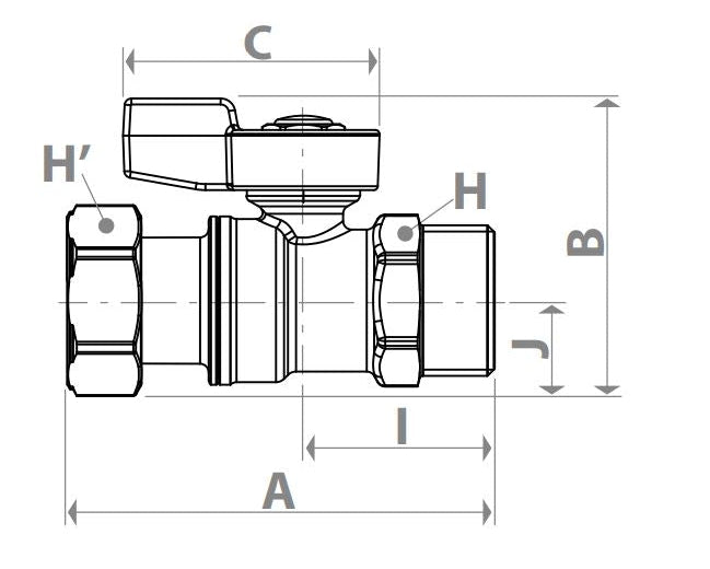 Փական գնդավոր դրոշակ-բռնակով մանեկով արտաքին և ներքին պարուրակով 1/2"x1/2" Giacomini-R254PX012