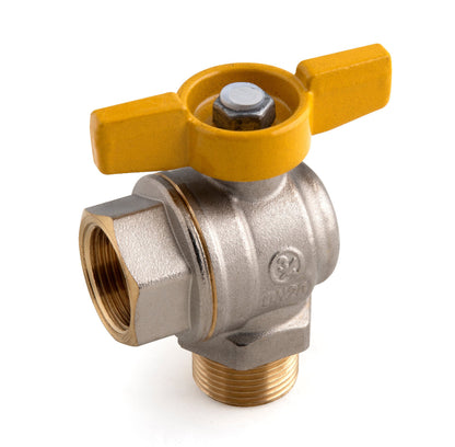 Փական գնդավոր դեղին թիթեռնիկ-բռնակով ներքին և արտաքին պարուրակով անկյուն. 3/4" Giacomini-R780GBX004, 1" Giacomini-R780GBX005, 1/2" Giacomini-R780GBX003