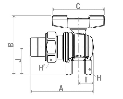 Փական գնդավոր թիթեռնիկ-բռնակով փոխարկիչ արտաքին և ներքին պարուրակով անկյուն. 1" Giacomini-R789X007, 3/4" Giacomini-R789X005, 1/2" Giacomini-R789X003