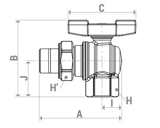 Փական գնդավոր թիթեռնիկ-բռնակով փոխարկիչ արտաքին և ներքին պարուրակով անկյուն. 1" Giacomini-R789X007, 3/4" Giacomini-R789X005, 1/2" Giacomini-R789X003